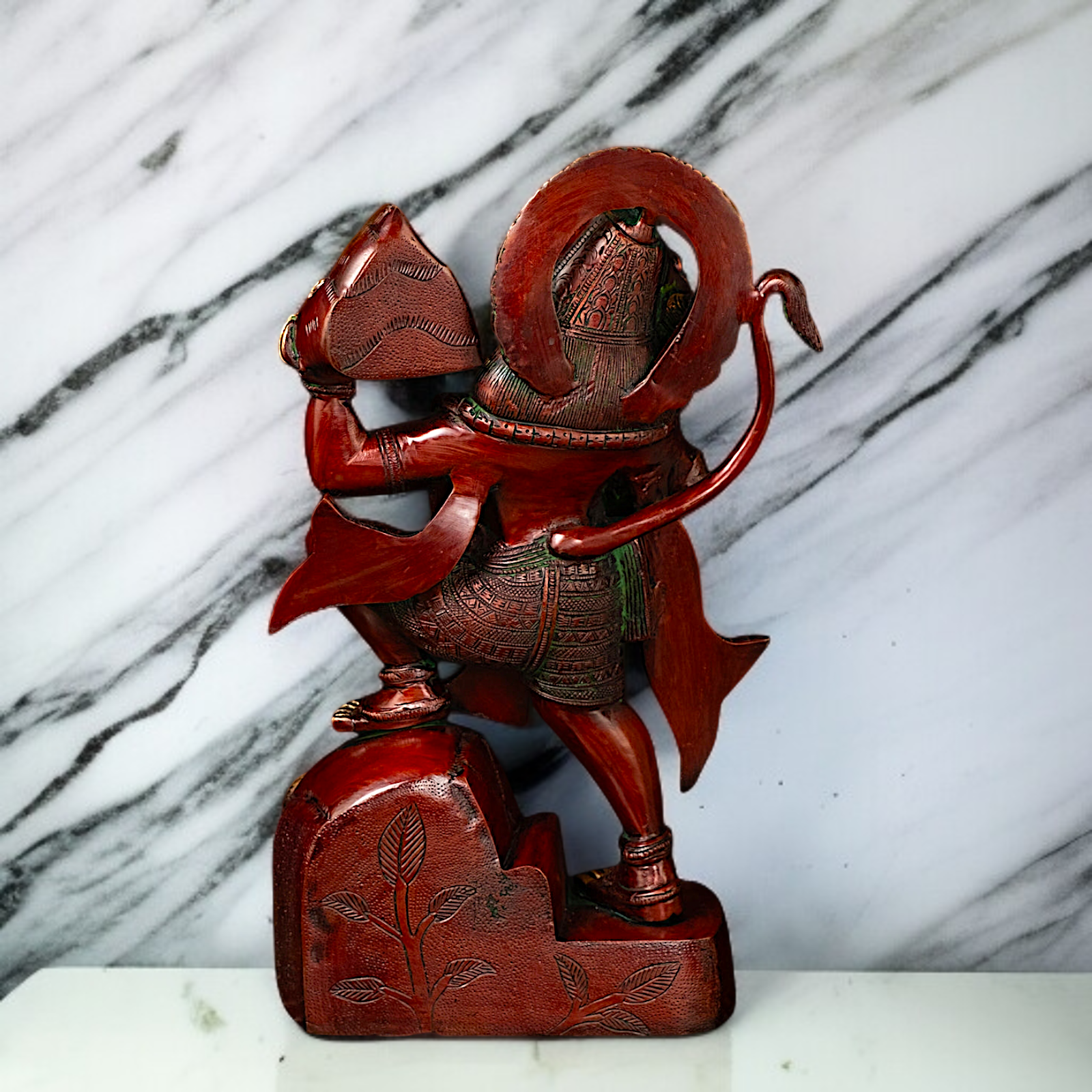 Lord Hanuman ji holding sanjeevni booti mountain brass idol - 16 Inches Nikuressence