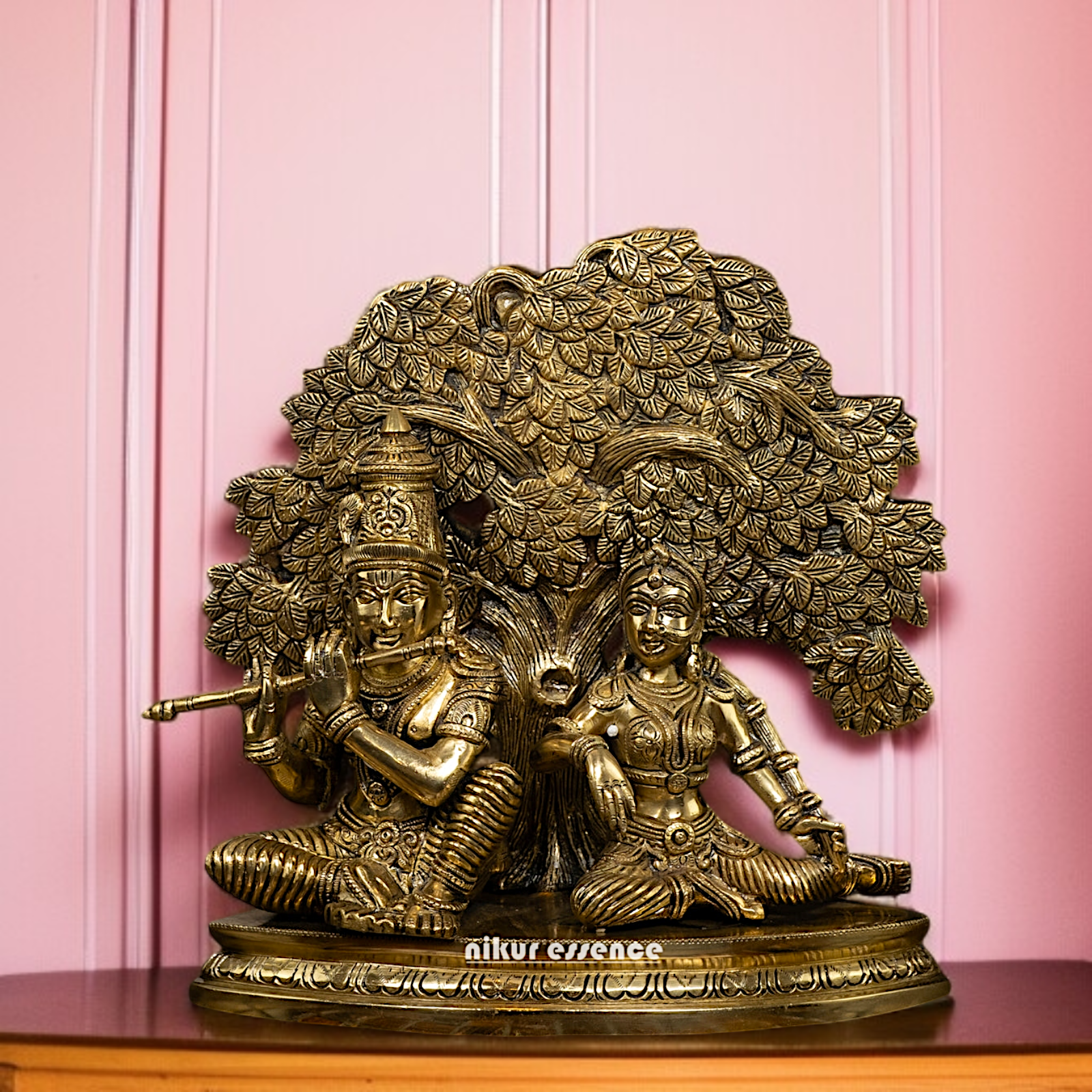Solid Brass Radha krishna Seated with tree statue - 1 Feet Nikuressence