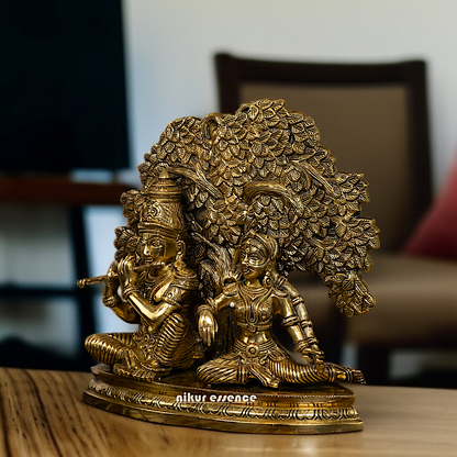 Solid Brass Radha krishna Seated with tree statue - 1 Feet Nikuressence