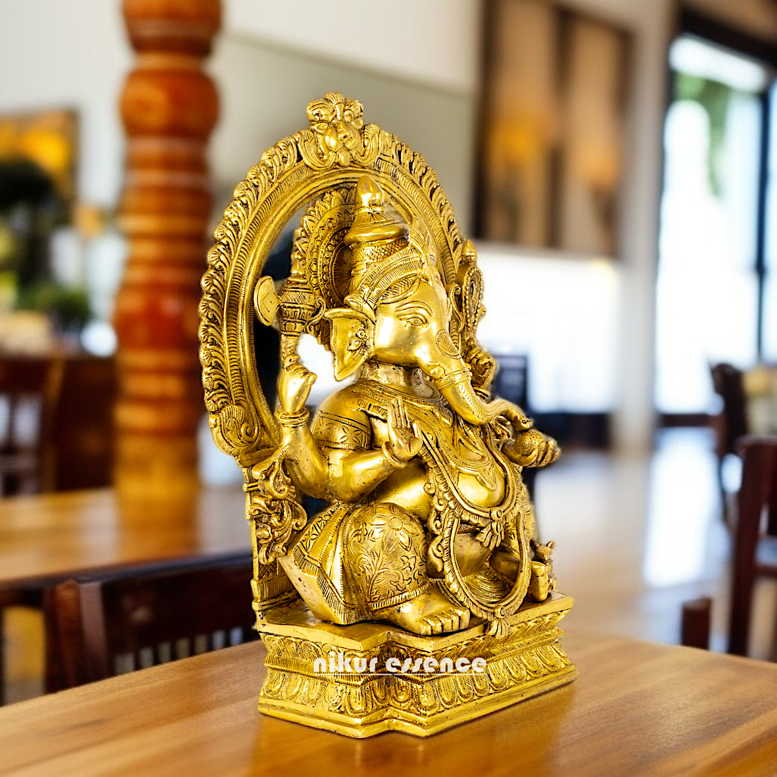 Pure Brass Ganesha Seated on throne kirtimukha statue - 18 Inches Nikuressence