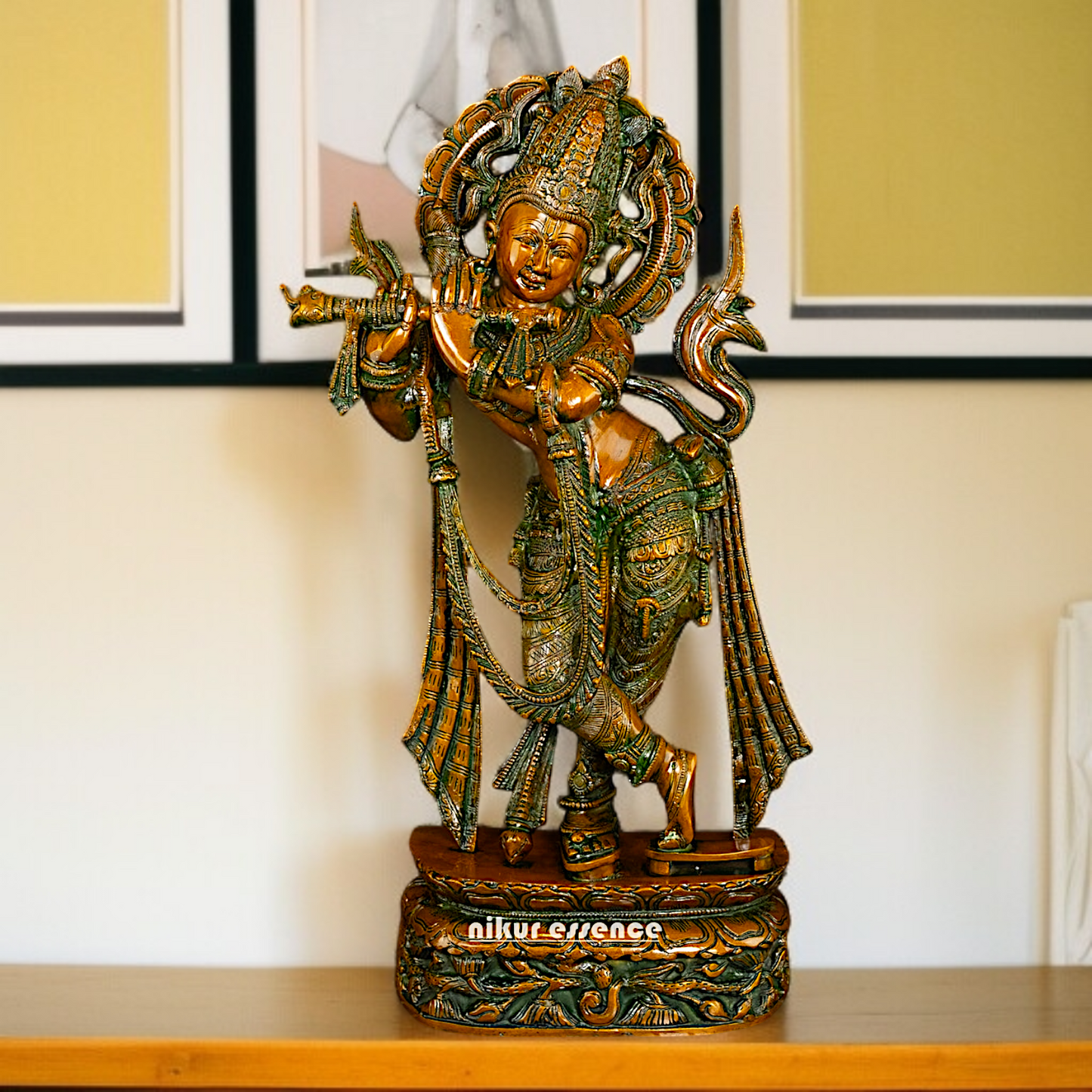 Stylish Krishna standing Playing Flute Brass idol - 22 Inches Nikuressence