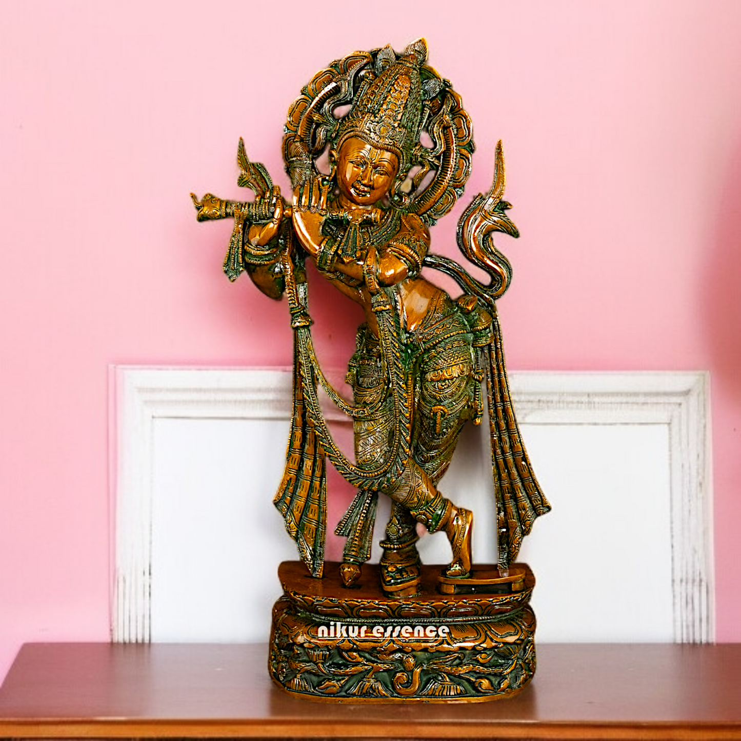 Stylish Krishna standing Playing Flute Brass idol - 22 Inches Nikuressence