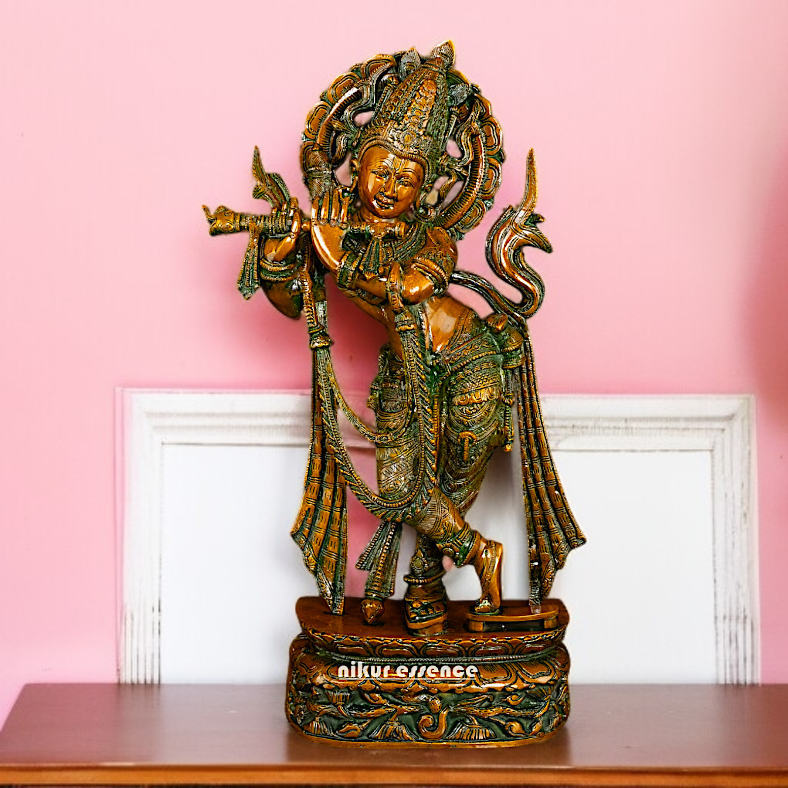 Stylish Krishna standing Playing Flute Brass idol - 22 Inches Nikuressence