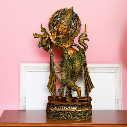 Stylish Krishna standing Playing Flute Brass idol - 22 Inches Nikuressence