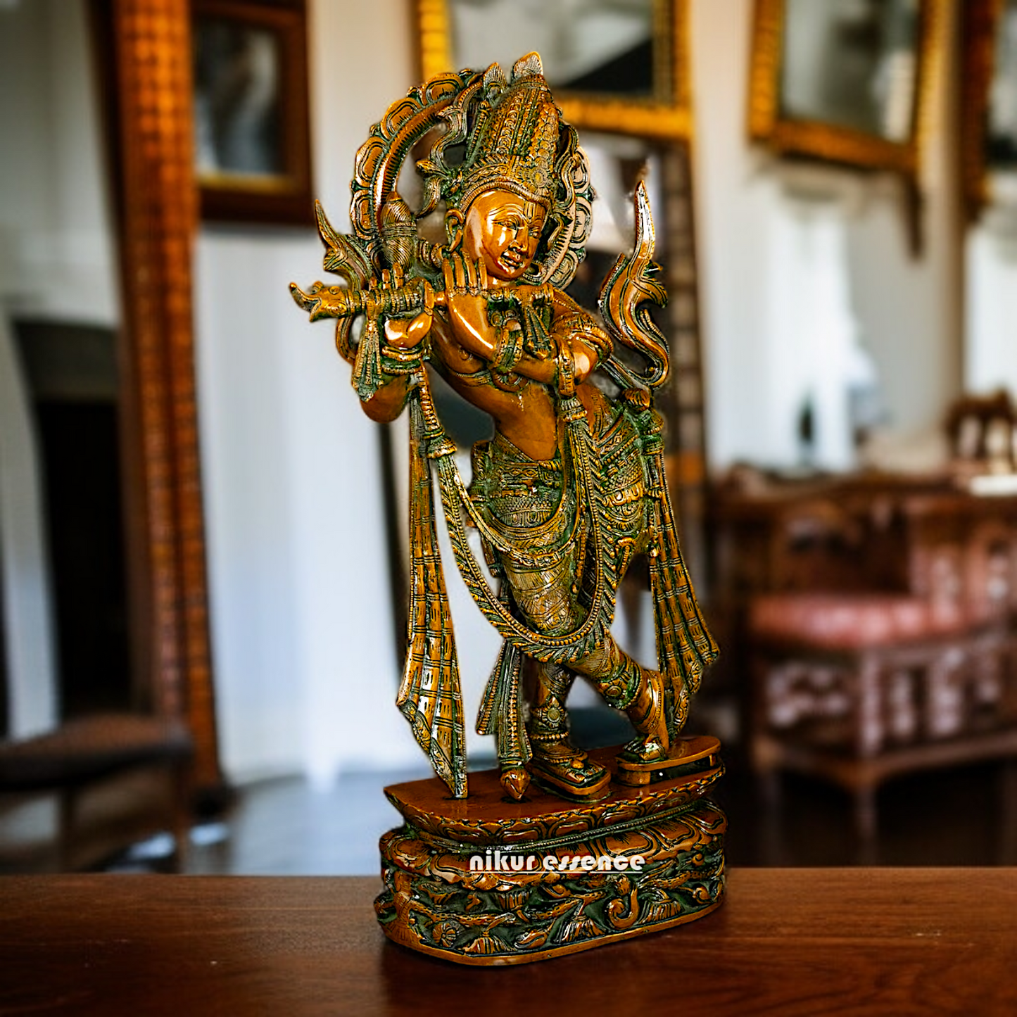 Stylish Krishna standing Playing Flute Brass idol - 22 Inches Nikuressence