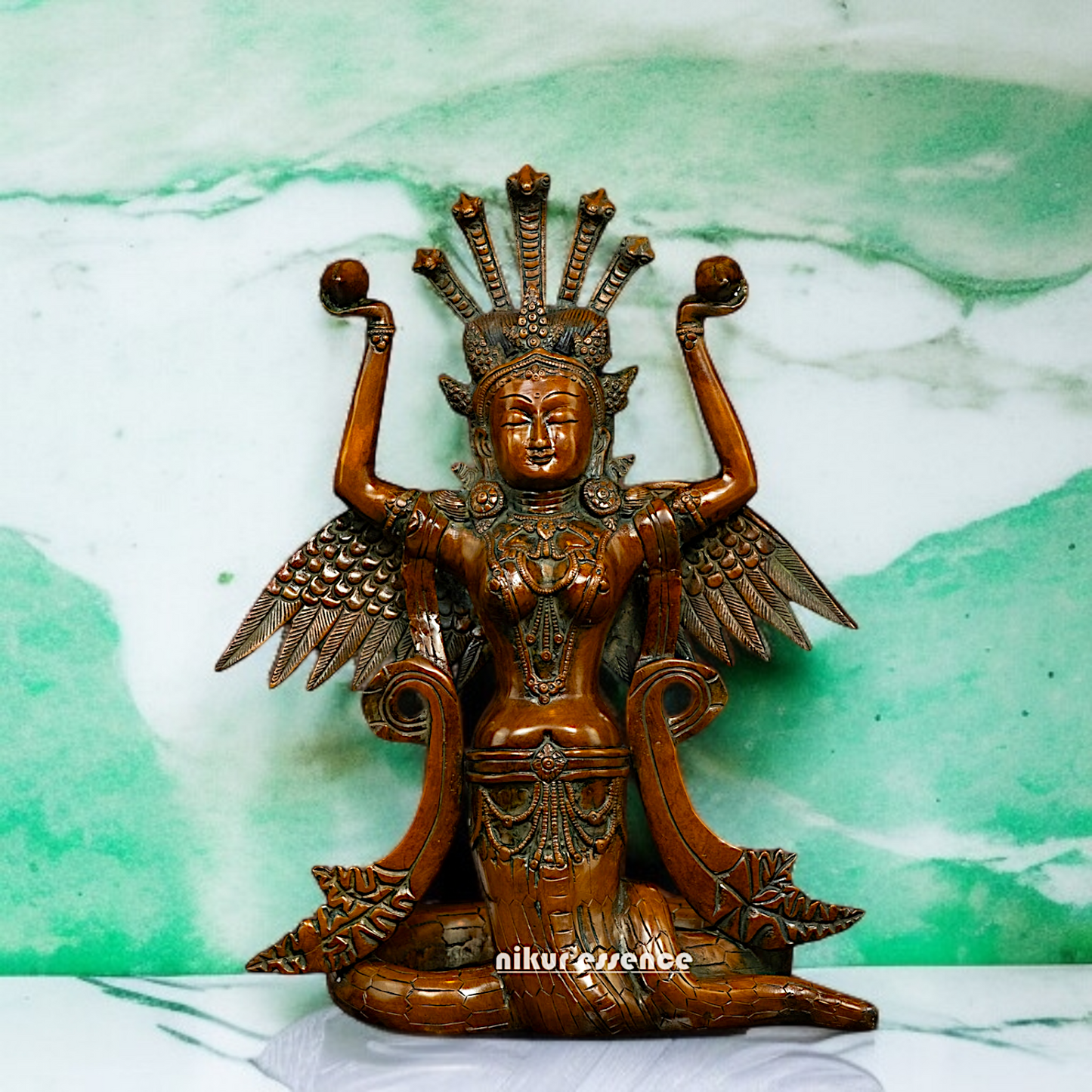 Naag Kanya Seated holding conch Brass statue - 15 Inches Nikuressence