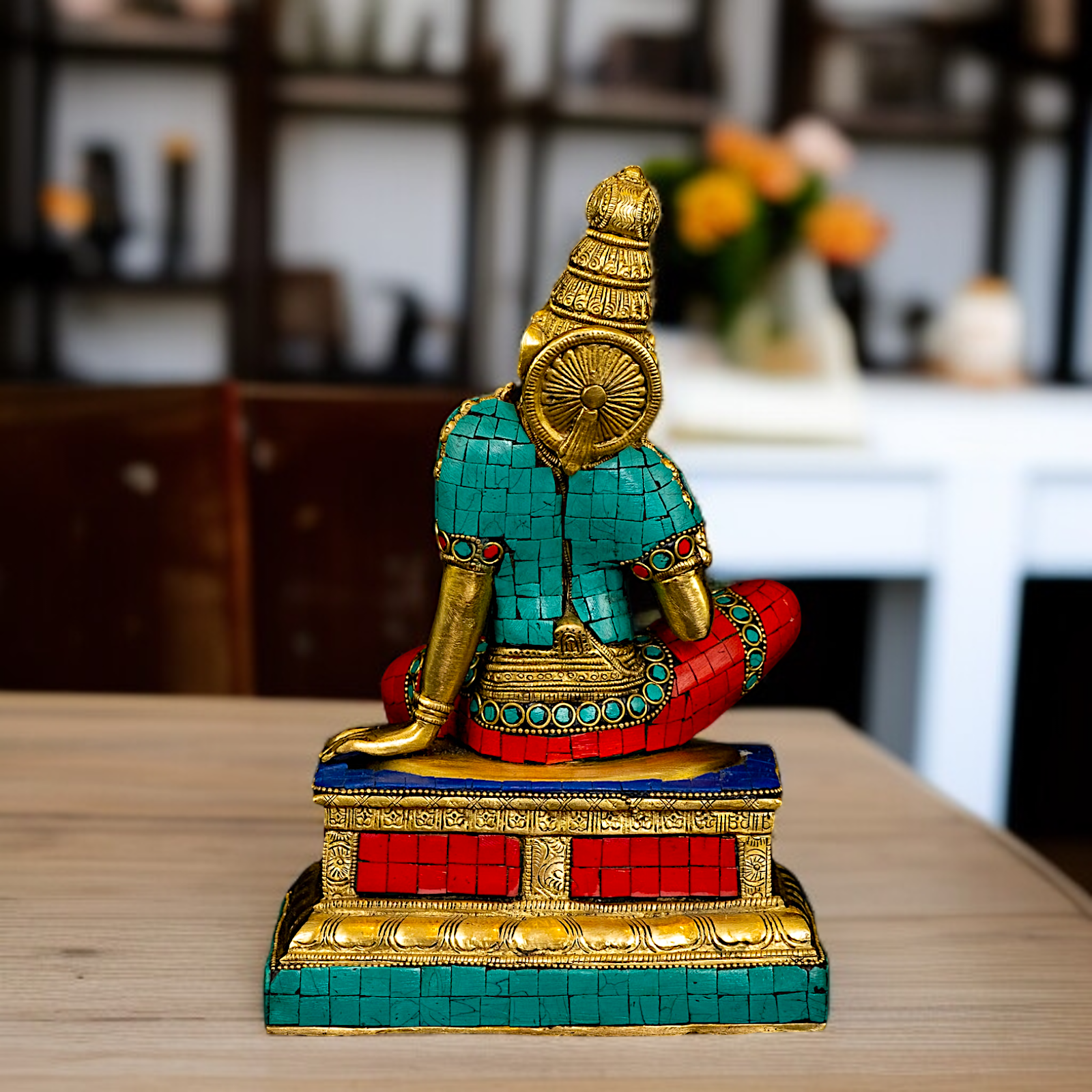 Parvati Devi seated with stone work Brass - 11 Inches Nikuressence