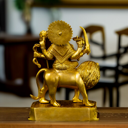 Solid Brass Durga Sherawali Maa Devi Seated on lion statue - 12 Inches Nikuressence