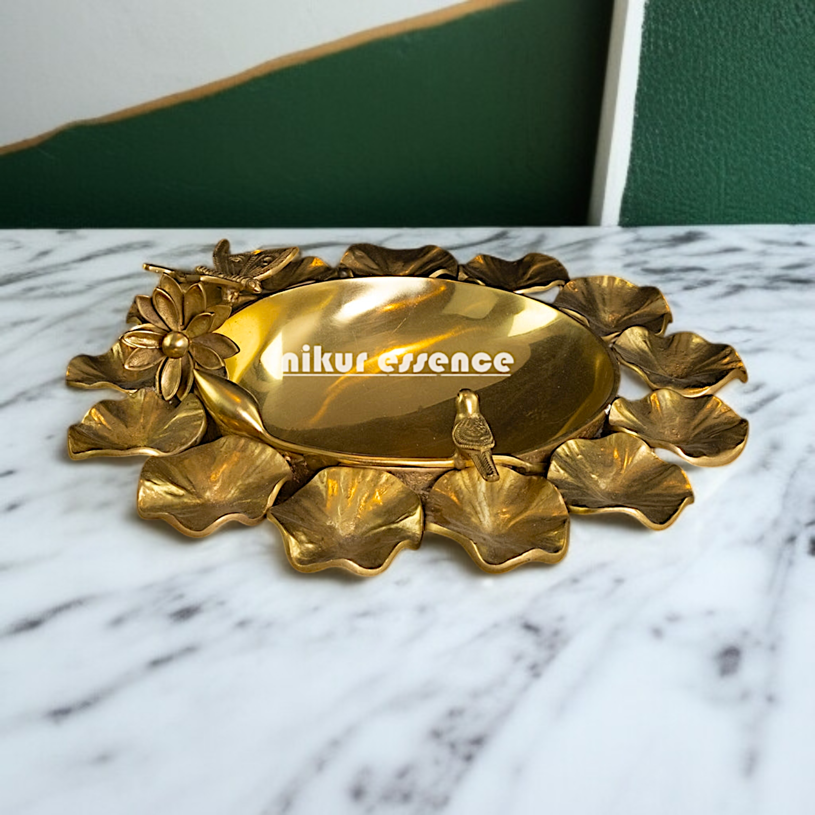 Pure Brass Urli with flower and Bird - 15 Inches Nikuressence