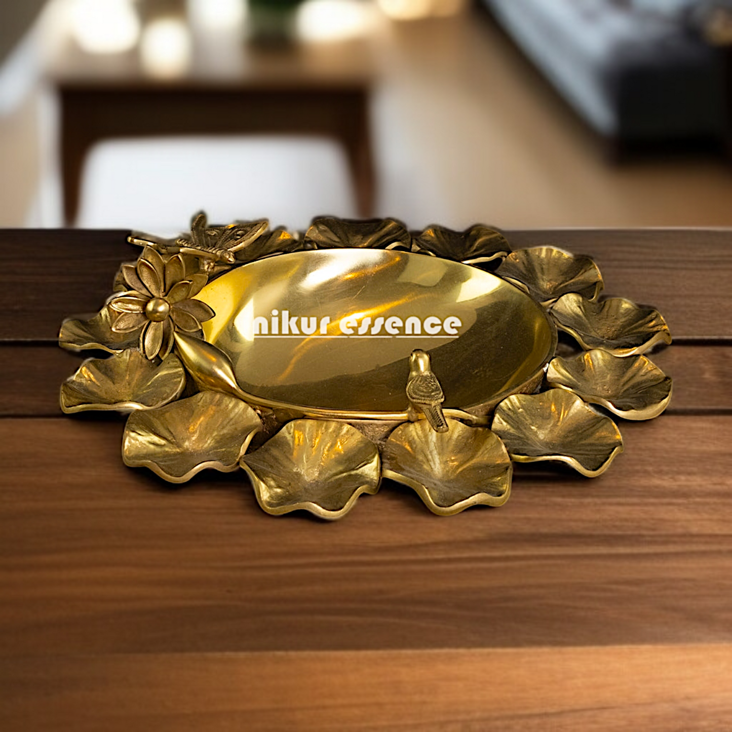 Pure Brass Urli with flower and Bird - 15 Inches Nikuressence