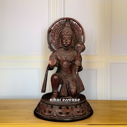 Brass Hanuman ji Sankat Mochan Seated with Blessing and holding Gada - 11 Inches Nikuressence