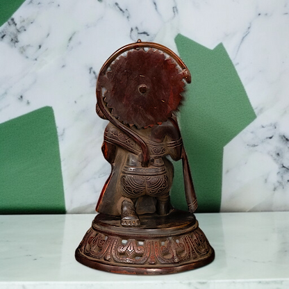 Brass Hanuman ji Sankat Mochan Seated with Blessing and holding Gada - 11 Inches Nikuressence