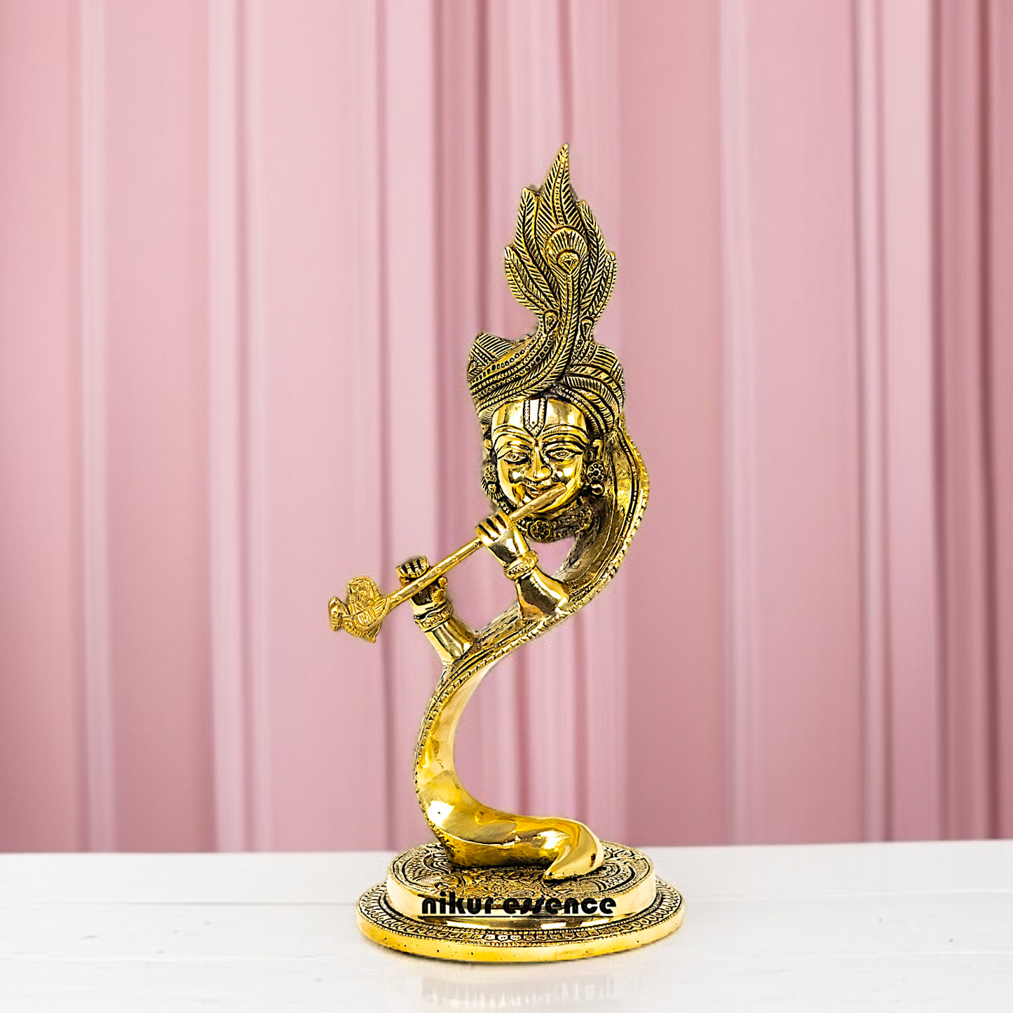 Stylish Krishna face Playing Flute Brass idol - 13 Inches Nikuressence