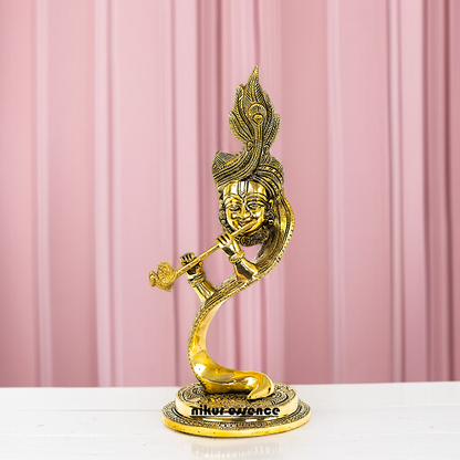 Stylish Krishna face Playing Flute Brass idol - 13 Inches Nikuressence
