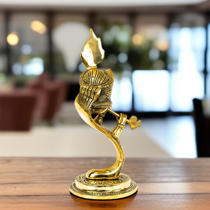 Stylish Krishna face Playing Flute Brass idol - 13 Inches Nikuressence