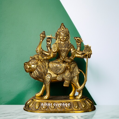 Brass Sherawali Maa Durga Sitting on Lion statue - 8 Inches Nikuressence
