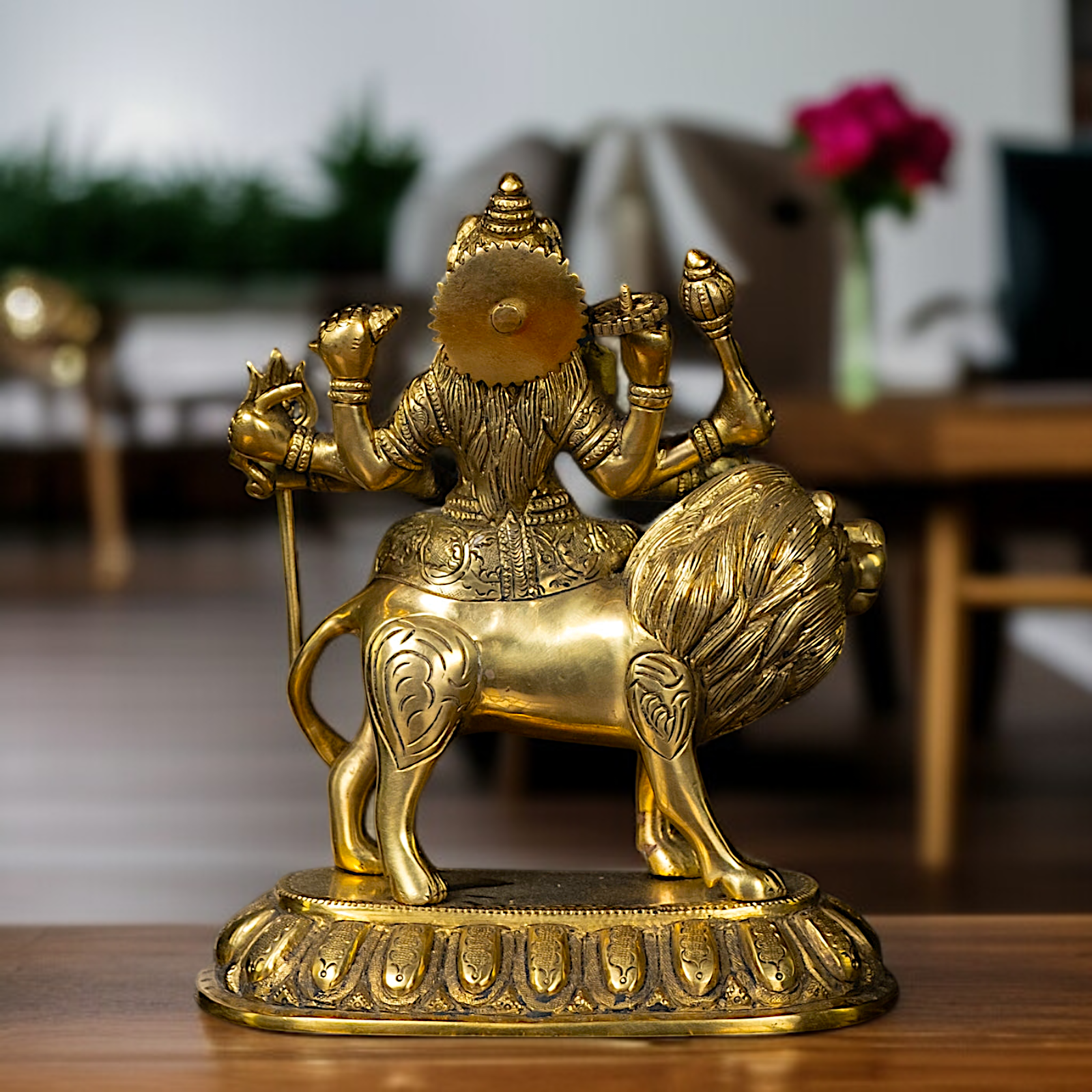 Brass Sherawali Maa Durga Sitting on Lion statue - 8 Inches Nikuressence