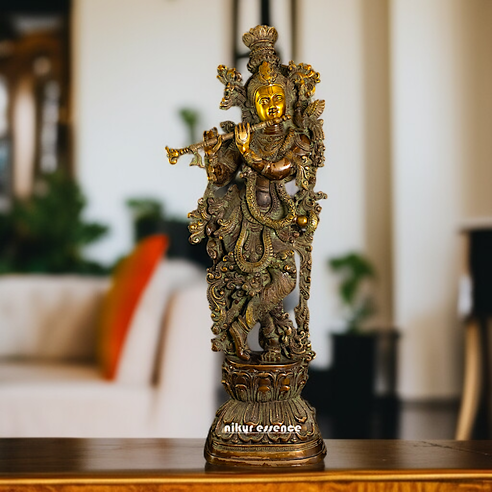 Large Venugopal Krishna Playing Flute standing Brass idol - 29 Inches Nikuressence