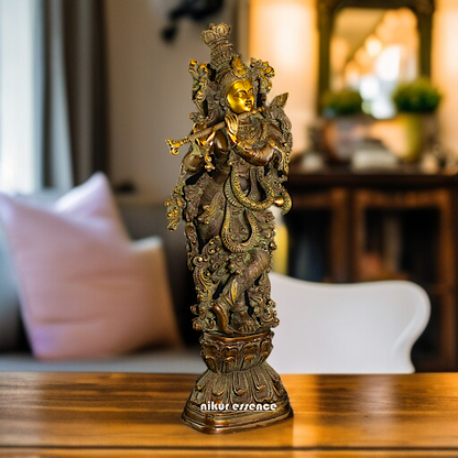Large Venugopal Krishna Playing Flute standing Brass idol - 29 Inches Nikuressence