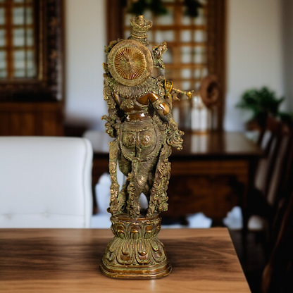 Large Venugopal Krishna Playing Flute standing Brass idol - 29 Inches Nikuressence