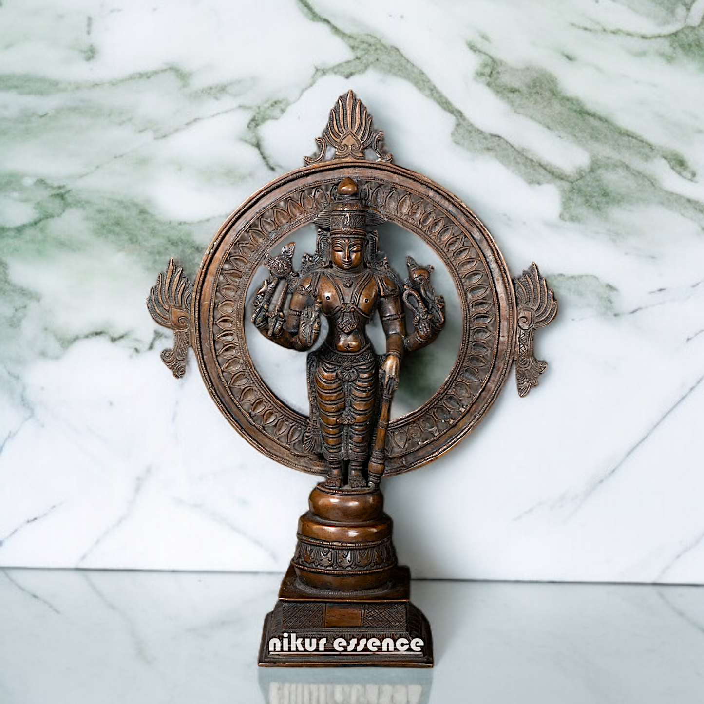 Vishnu sudarshan chakra standing with Blessing Brass four Armed idol - 16 Inches Nikuressence