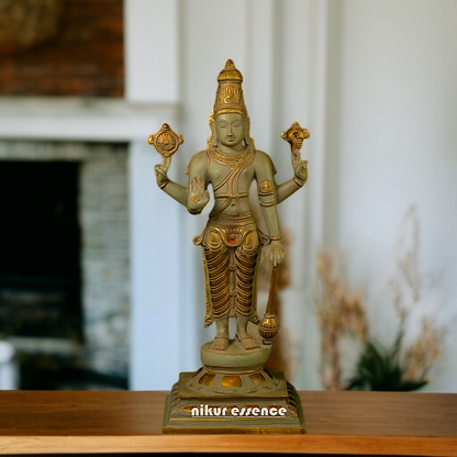 Brass Vishnu Standing holding Gada statue - 18 Inches Nikuressence