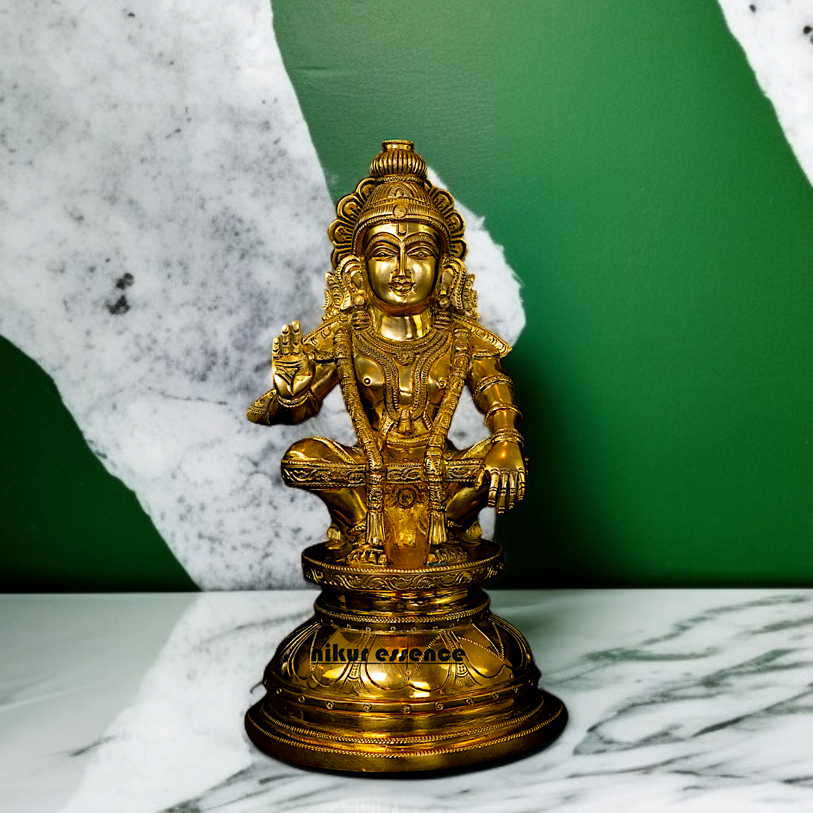 Ayyappa Swamy with Blessing seated solid Brass idol - 1 Feet Nikuressence