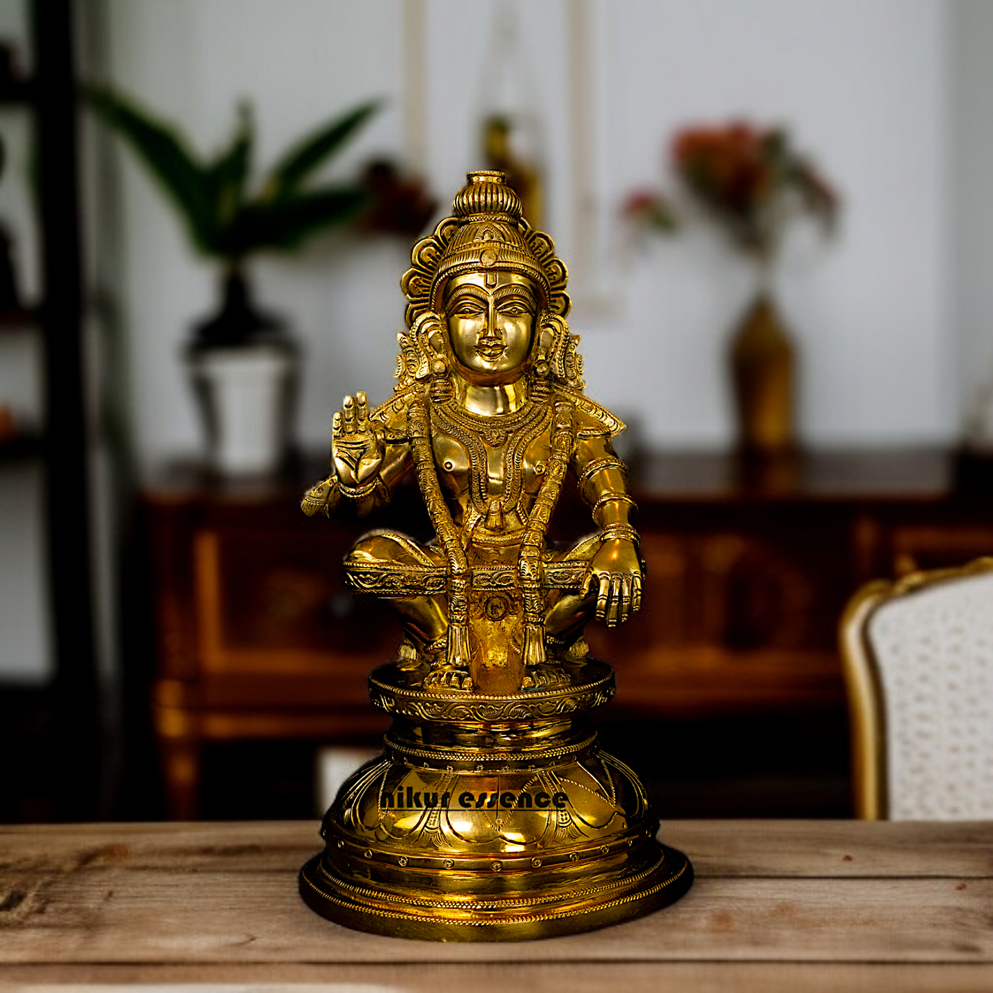 Ayyappa Swamy with Blessing seated solid Brass idol - 1 Feet Nikuressence