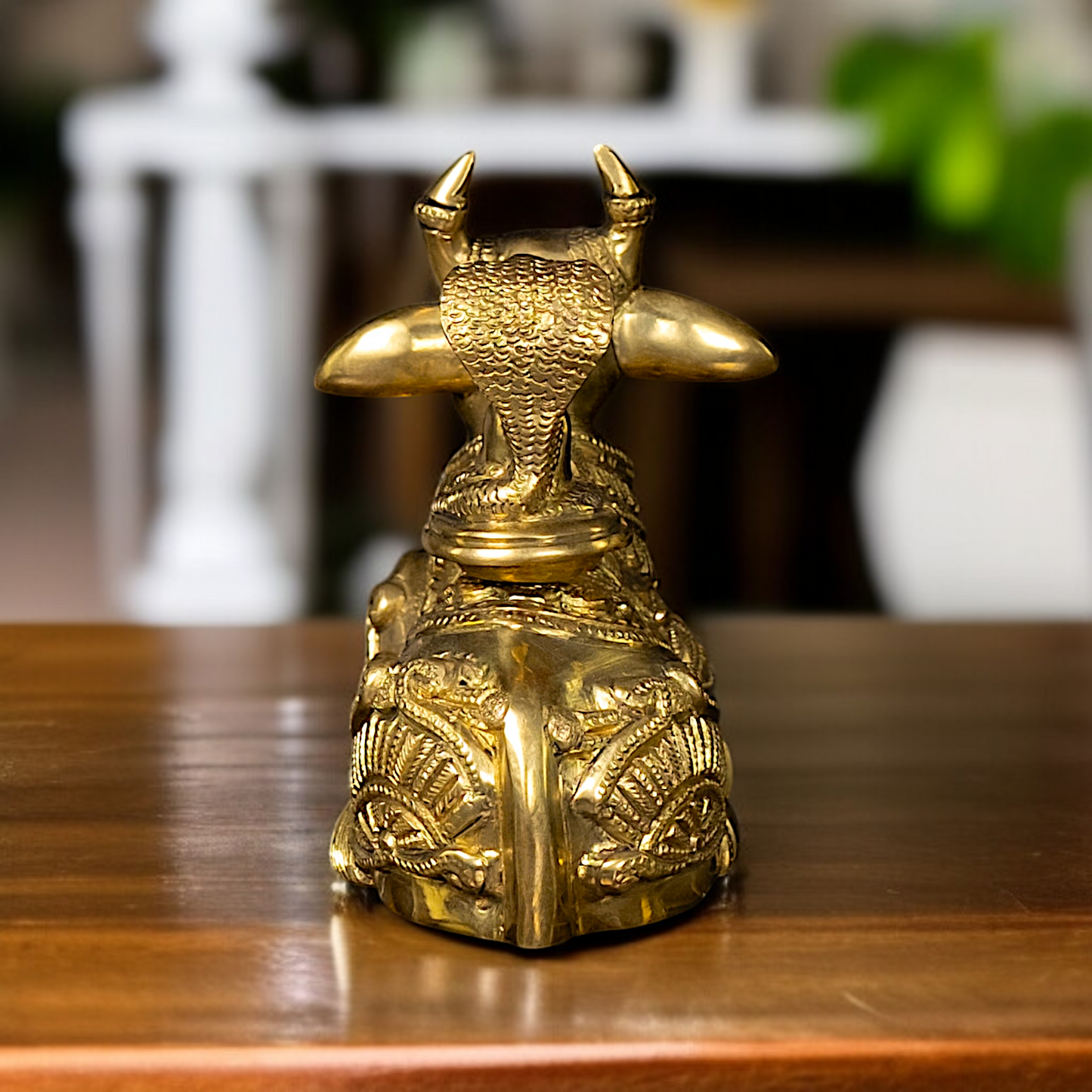 Brass Nandi seated with Shivling statue - 7.5 Inches Nikuressence