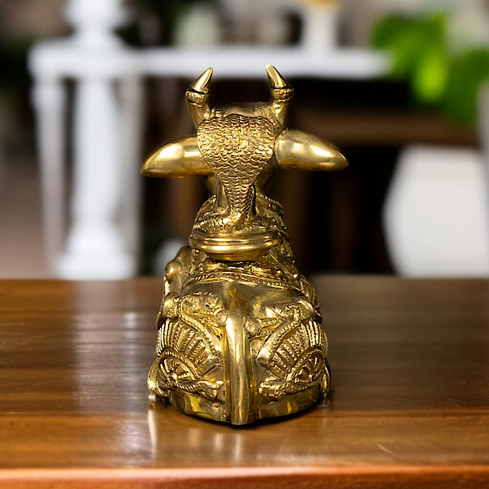 Brass Nandi seated with Shivling statue - 7.5 Inches Nikuressence