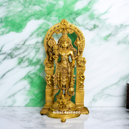 Brass Vishnu Standing with Prabhavali and Four hand - 16 Inches Nikuressence