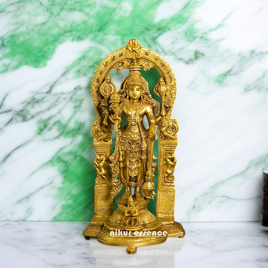 Brass Vishnu Standing with Prabhavali and Four hand - 16 Inches Nikuressence