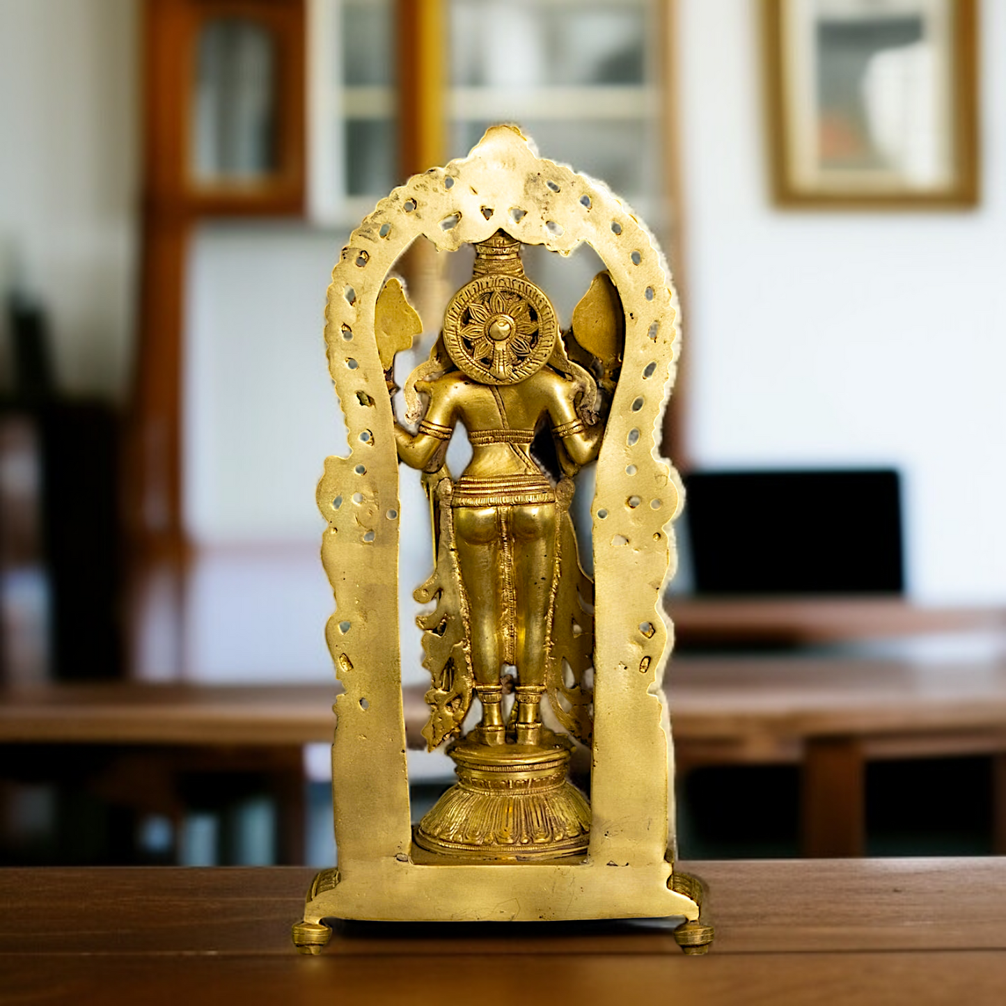 Brass Vishnu Standing with Prabhavali and Four hand - 16 Inches Nikuressence