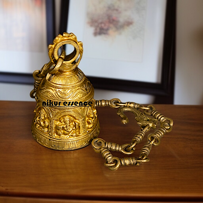 Pure Brass Hanging Bell with Ganesh figure - 32 Inches Nikuressence