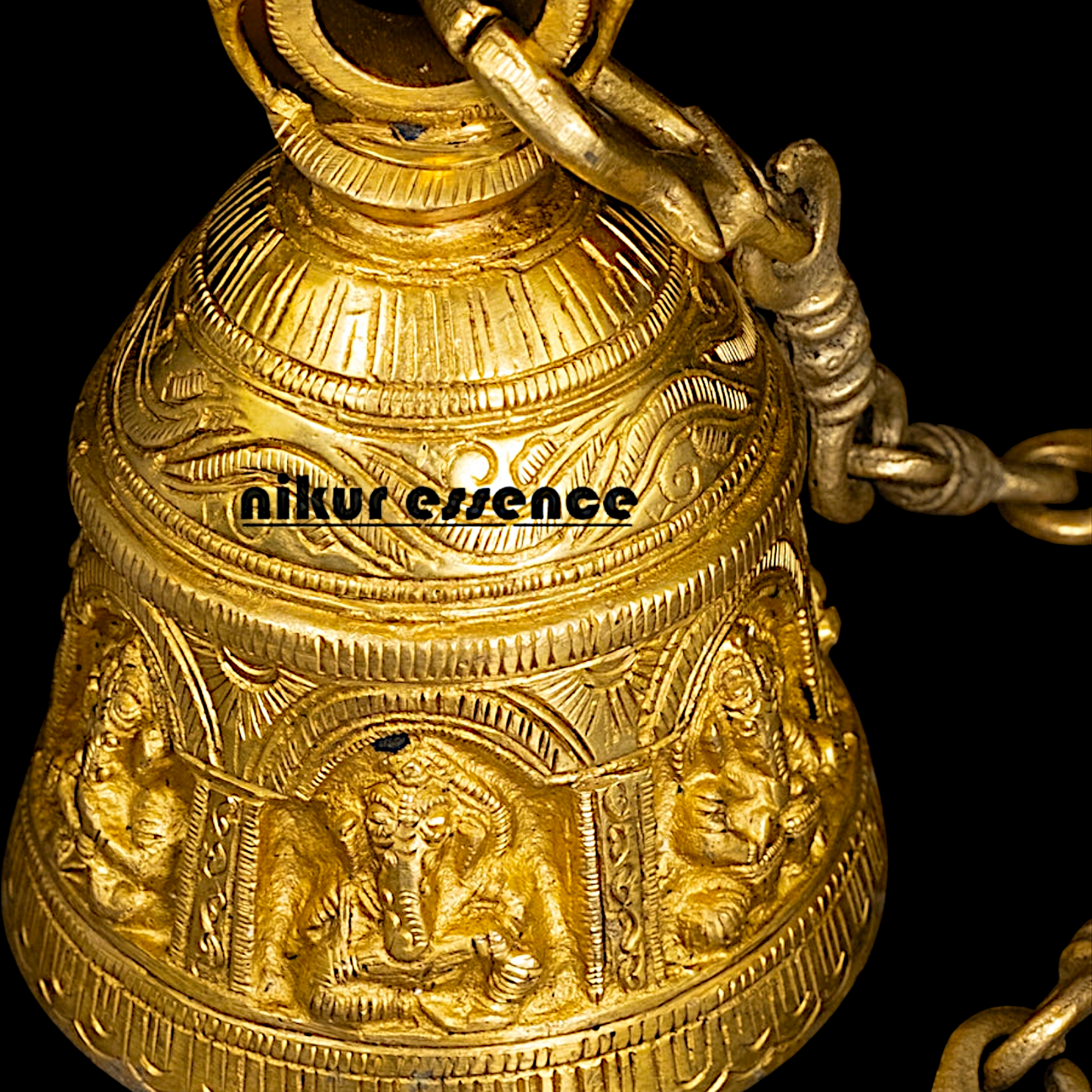 Pure Brass Hanging Bell with Ganesh figure - 32 Inches Nikuressence