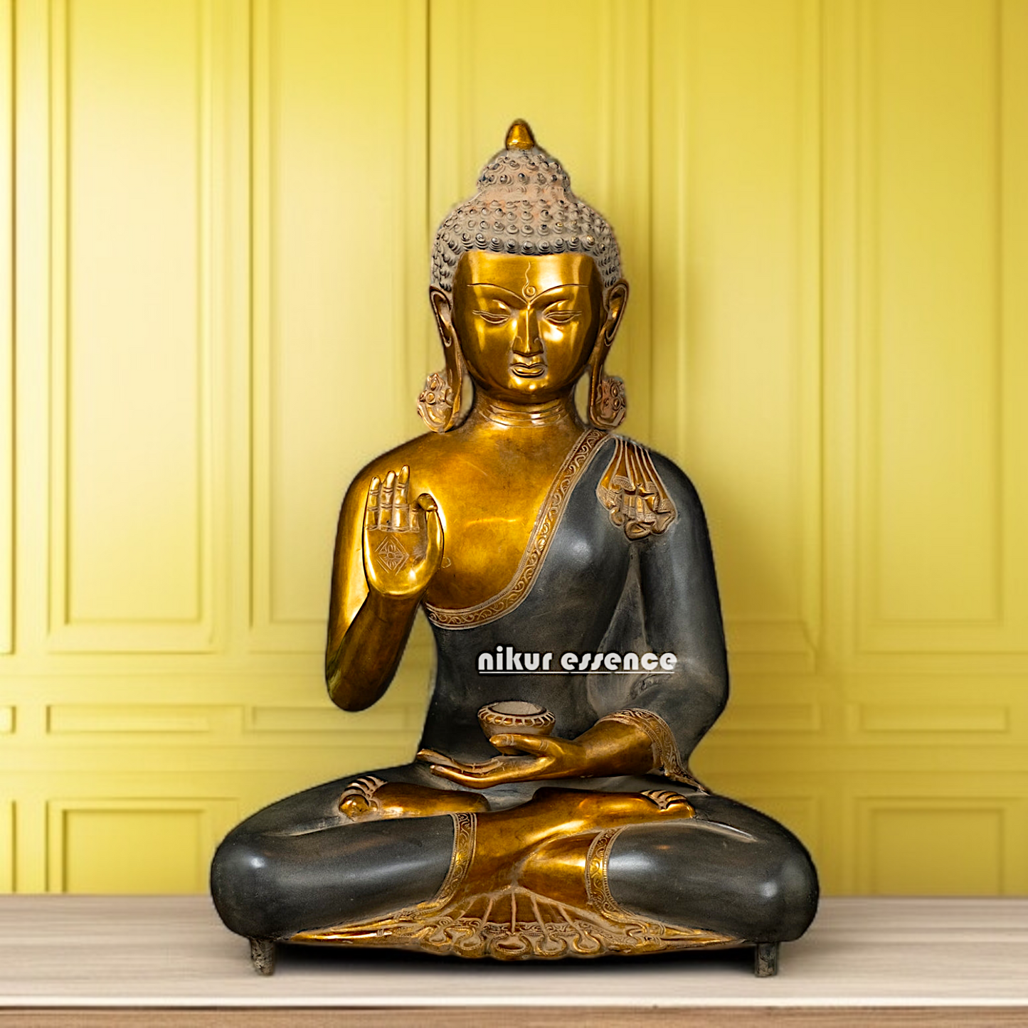 Buddha Sitting with Blessing Brass idol - 19 Inches Nikuressence