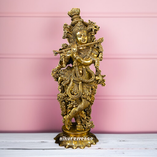 Pure Brass Krishna standing with Playing Flute beautiful statue - 27 inches Nikuressence