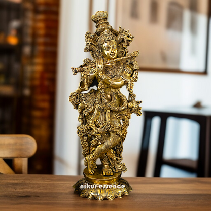 Pure Brass Krishna standing with Playing Flute beautiful statue - 27 inches Nikuressence