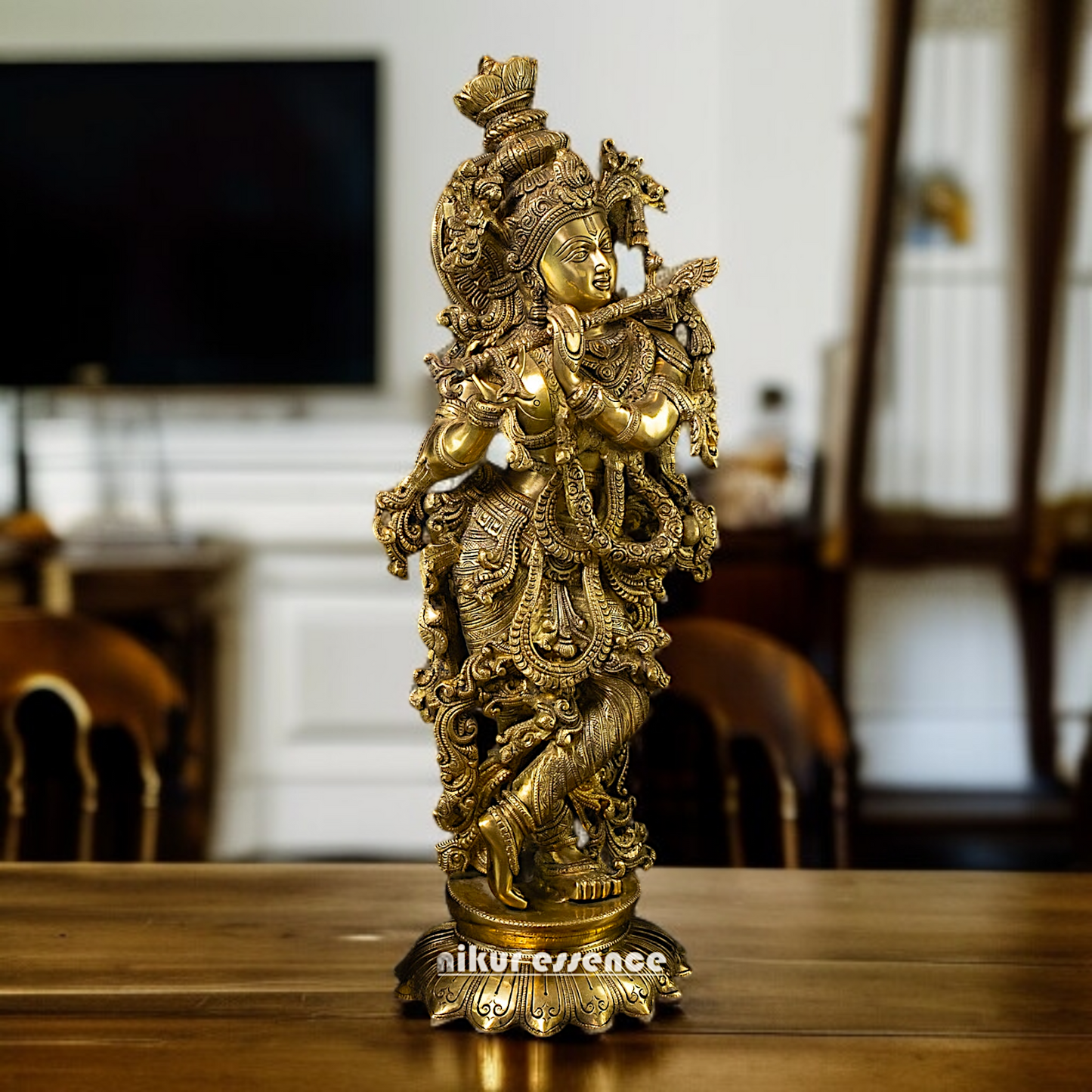 Pure Brass Krishna standing with Playing Flute beautiful statue - 27 inches Nikuressence