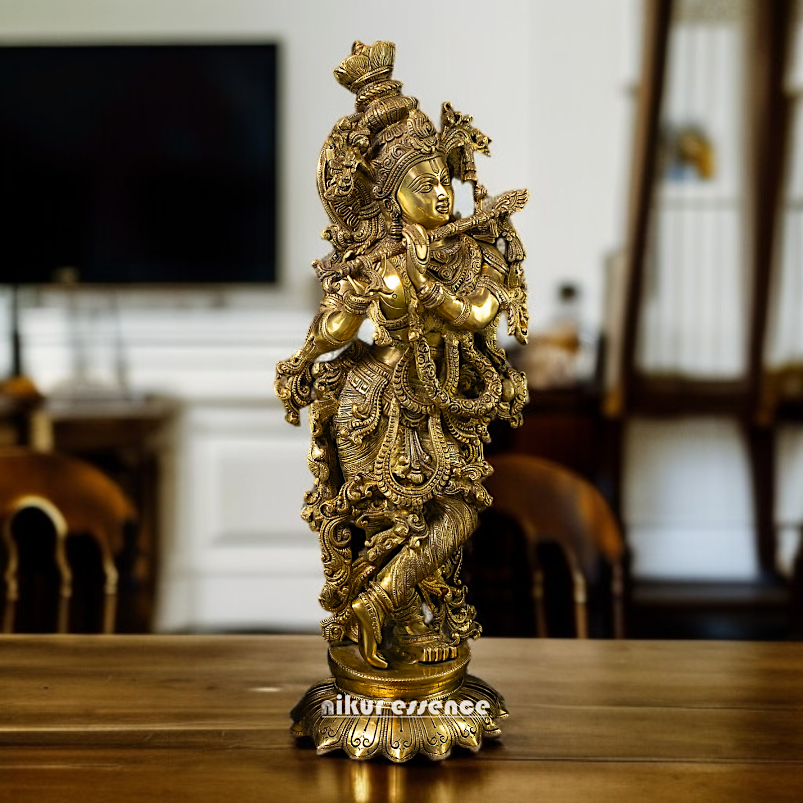 Pure Brass Krishna standing with Playing Flute beautiful statue - 27 inches Nikuressence