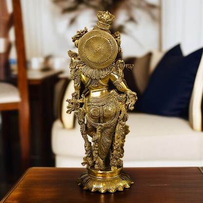 Pure Brass Krishna standing with Playing Flute beautiful statue - 27 inches Nikuressence