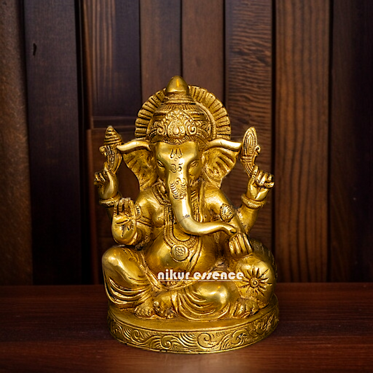 Pure Brass Ganesha seated with Four Armed statue - 6 Inches Nikuressence