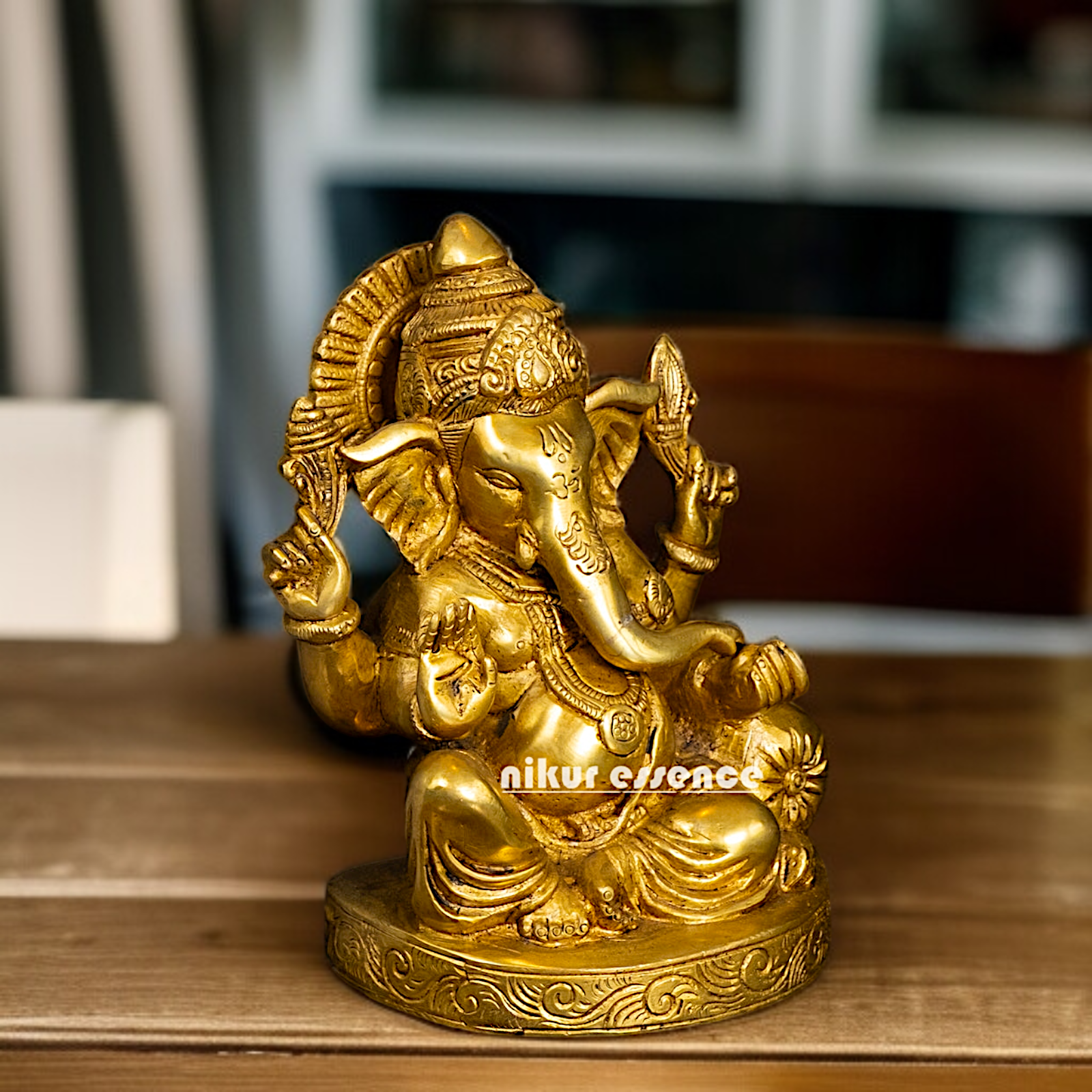 Pure Brass Ganesha seated with Four Armed statue - 6 Inches Nikuressence