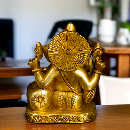 Pure Brass Ganesha seated with Four Armed statue - 6 Inches Nikuressence
