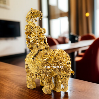 Radha Krishna Riding on elephant Solid Brass Big idol - 22 Inches Nikuressence