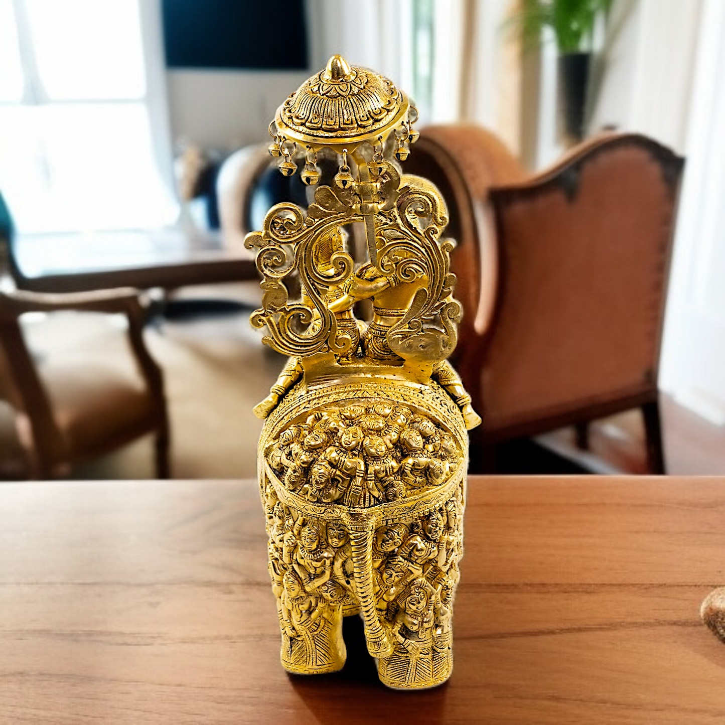 Radha Krishna Riding on elephant Solid Brass Big idol - 22 Inches Nikuressence