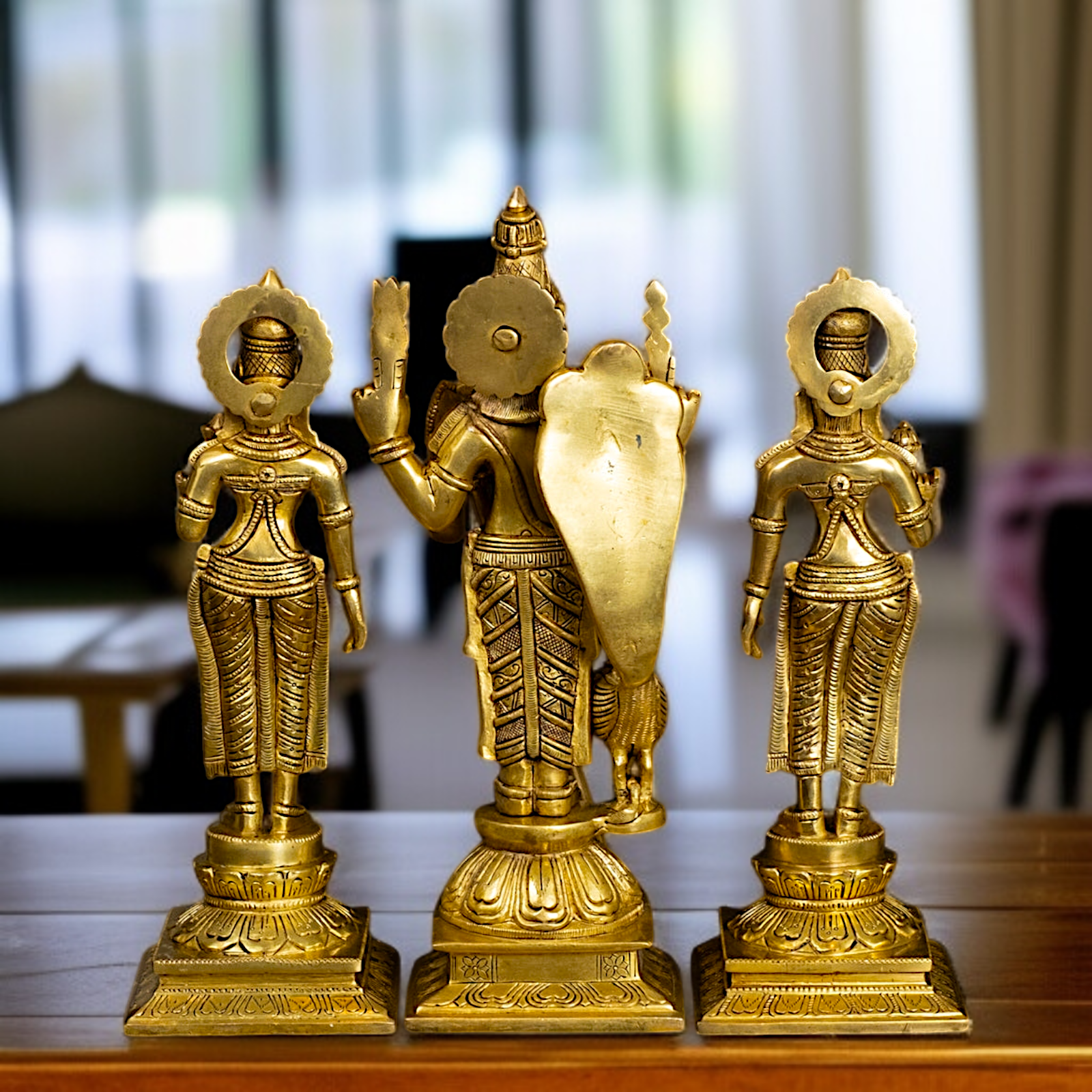 Pure Brass Murugan Kartikeya with Deivanai and Valli statue - 14 Inches Nikuressence
