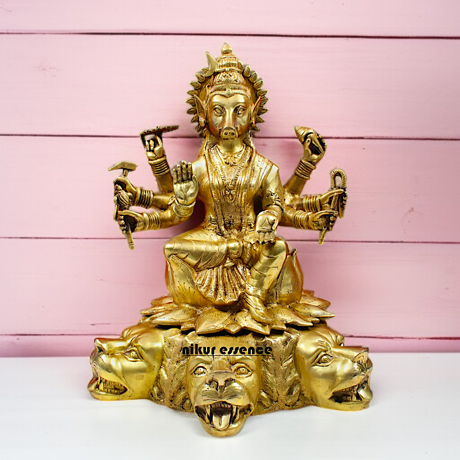 Goddess Varahi Devi Seated pure Brass idol - 20 Inches Nikuressence