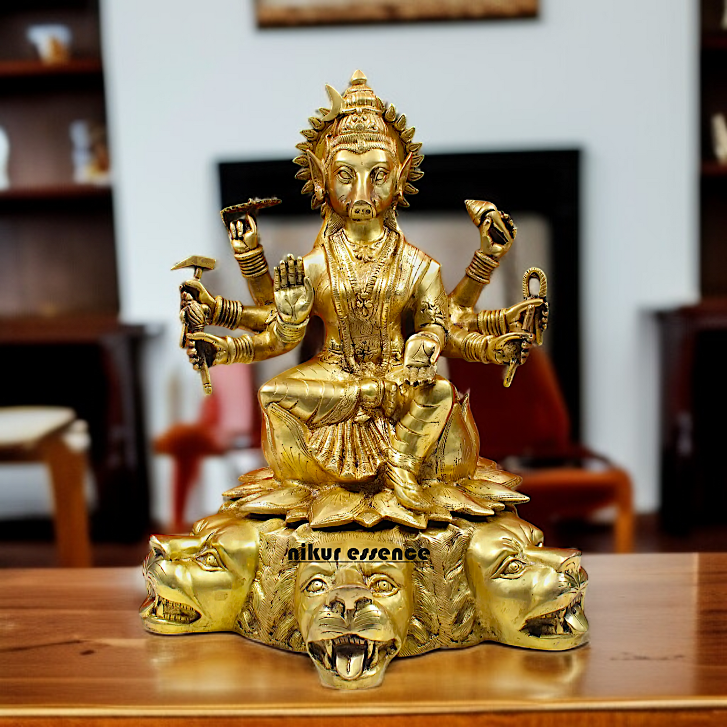 Goddess Varahi Devi Seated pure Brass idol - 20 Inches Nikuressence