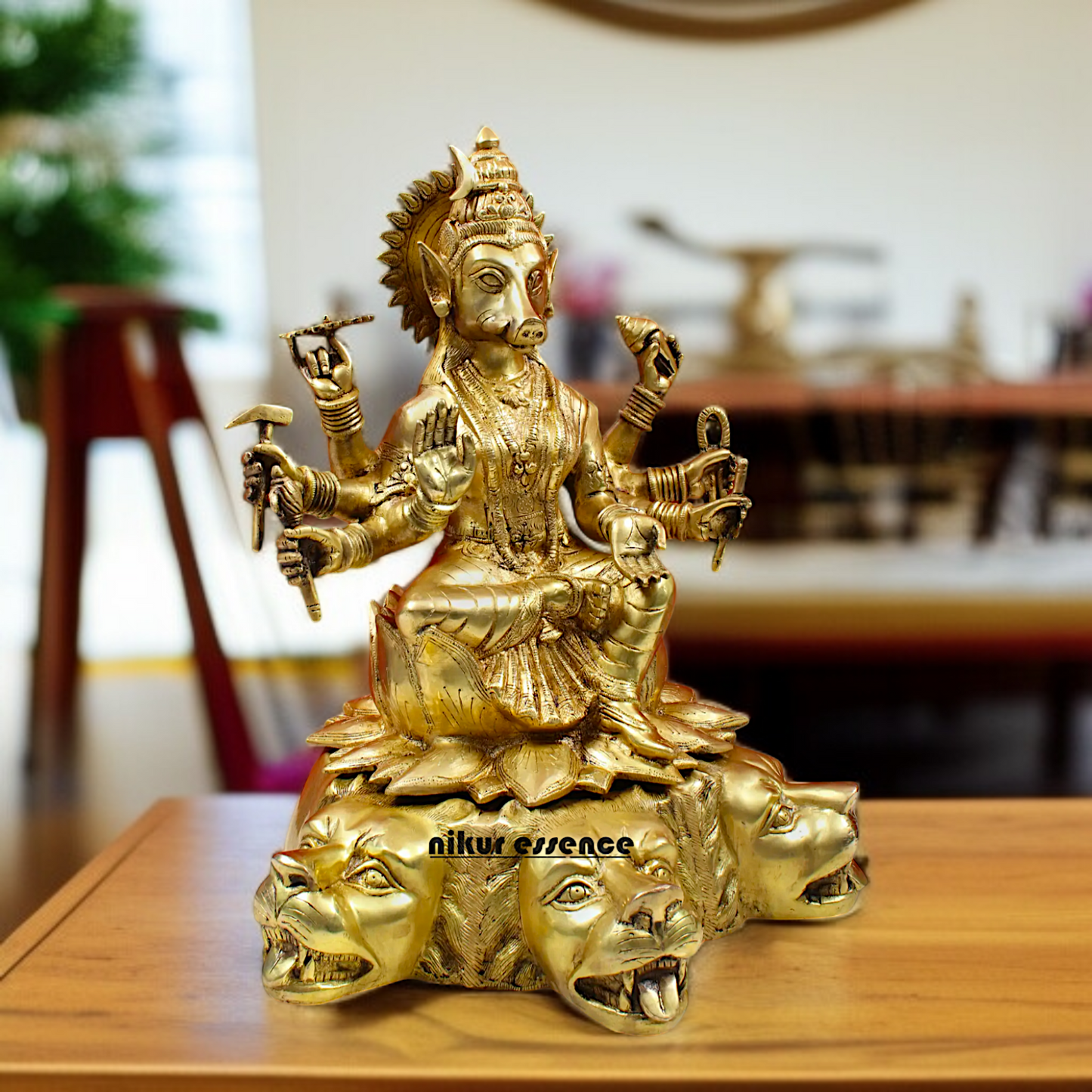 Goddess Varahi Devi Seated pure Brass idol - 20 Inches Nikuressence